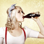 Girl drinking soda drink at vintage sweets shop
