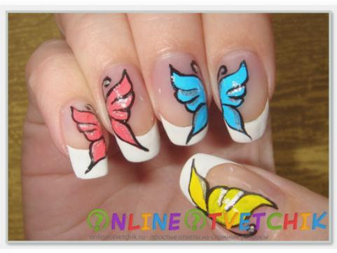 Как нарисовать бабочку на ногтях